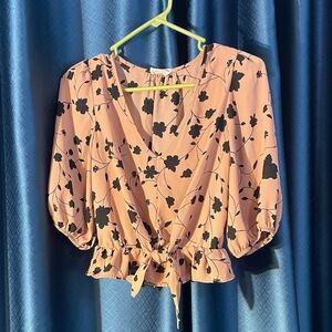 Sienna Sky pink Floral Blouse with Black Details